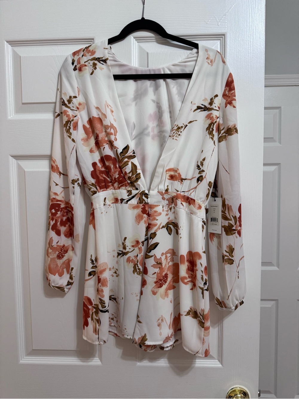 ALI & JAY White Floral Backless Dress Romper with Rust and Olive Blooms